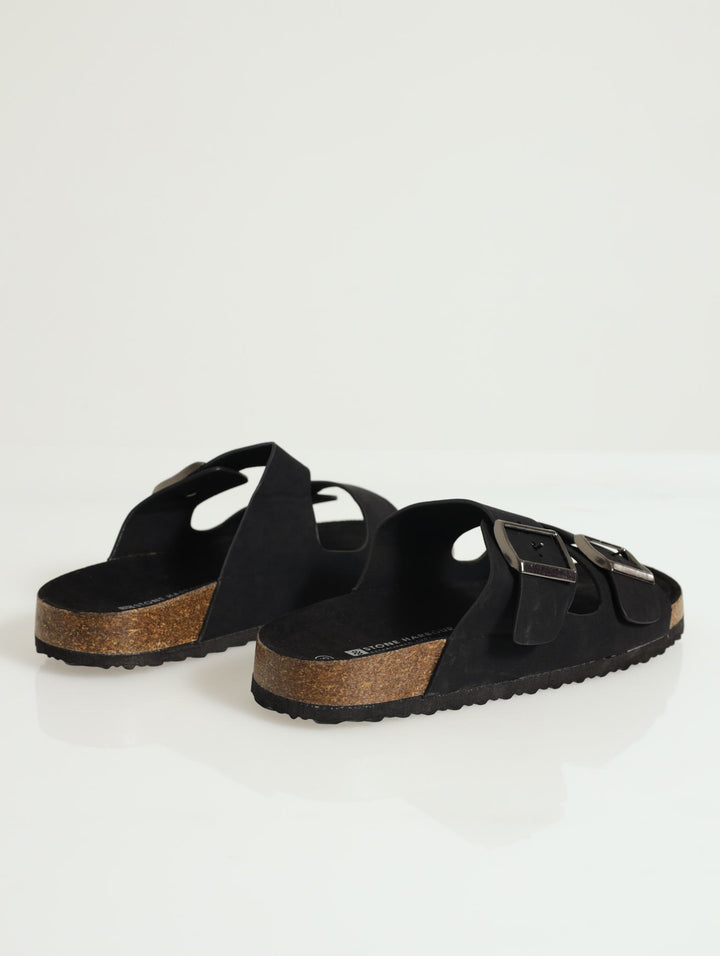 Double Buckle Comfort Sandal - Black