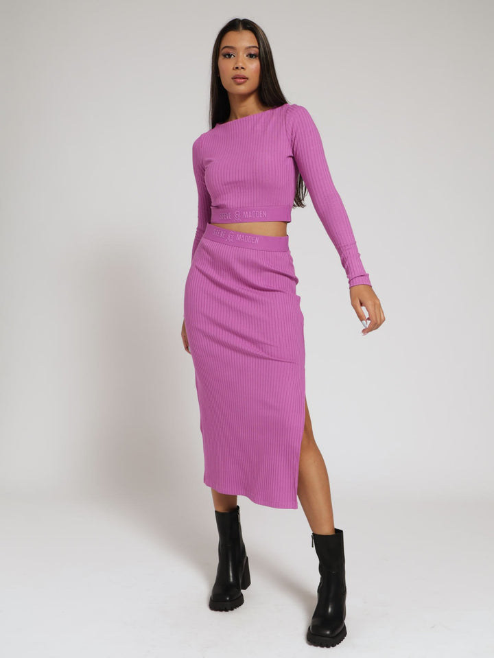 Ava Rib Boatneck Crop Top With Logo Elastic - Pink