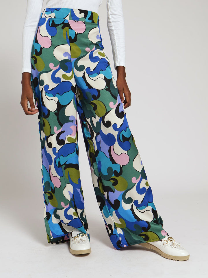 Colourful Swirl Satin Wideleg Pants