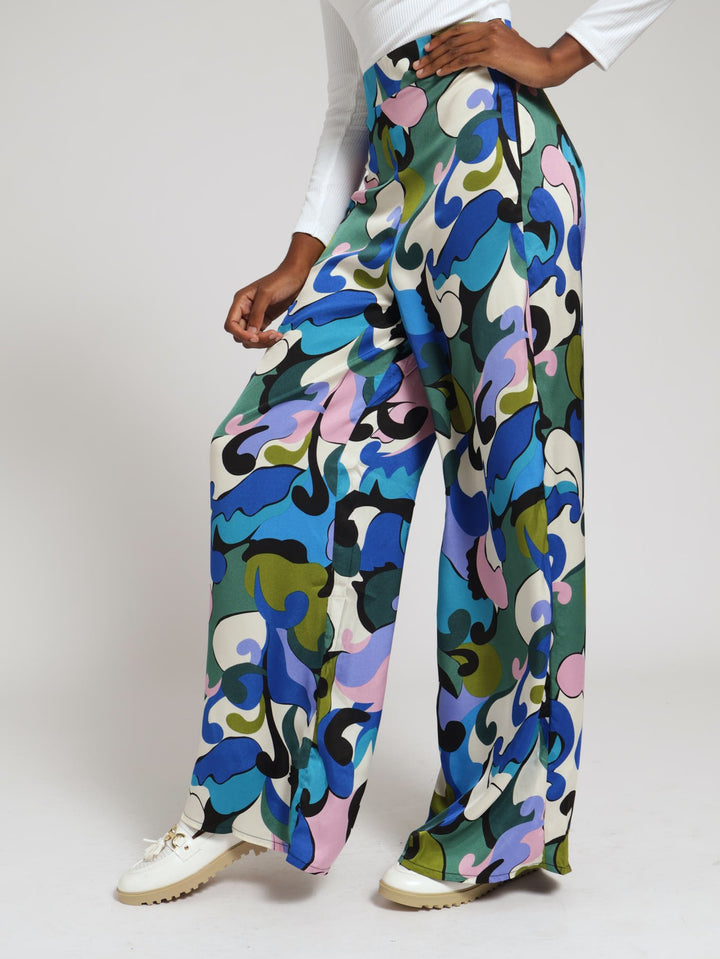 Colourful Swirl Satin Wideleg Pants