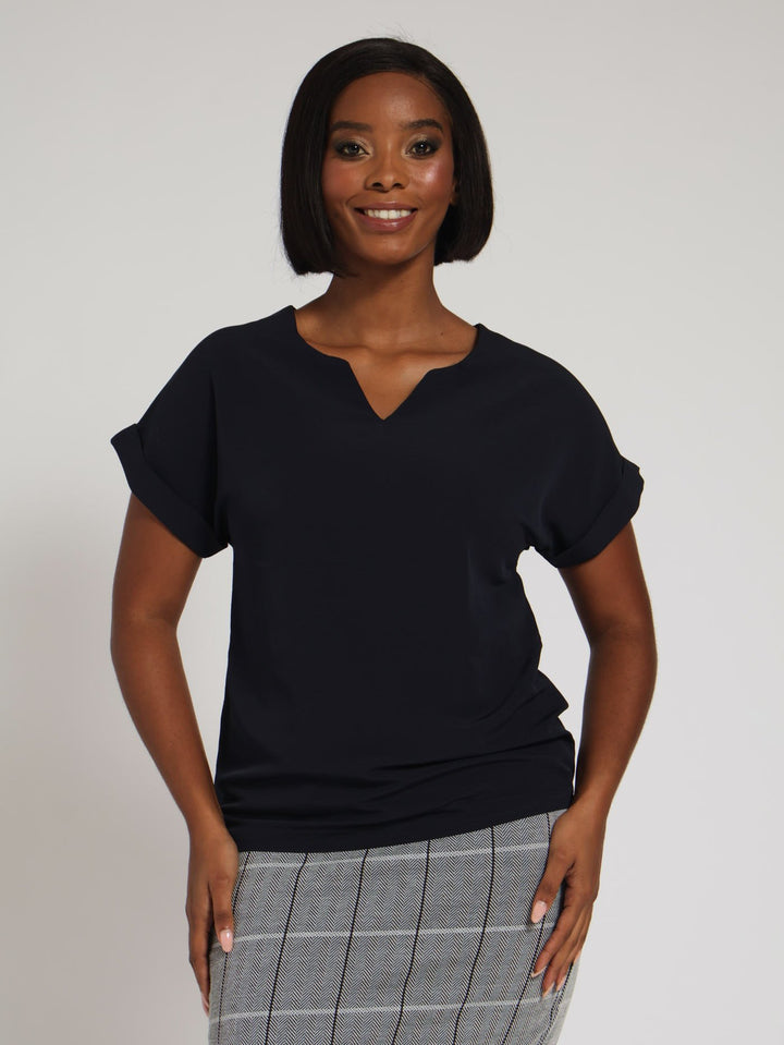 V-Neck Blouse - Navy