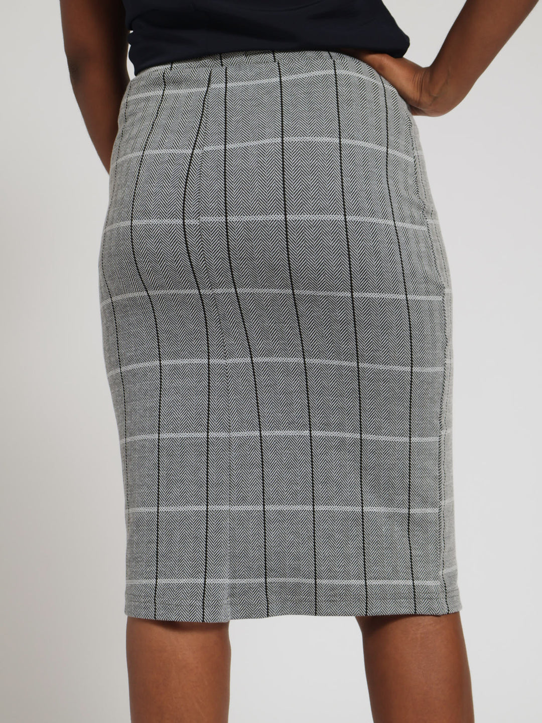 Basic Herringbone Career Skirt - Black/Grey