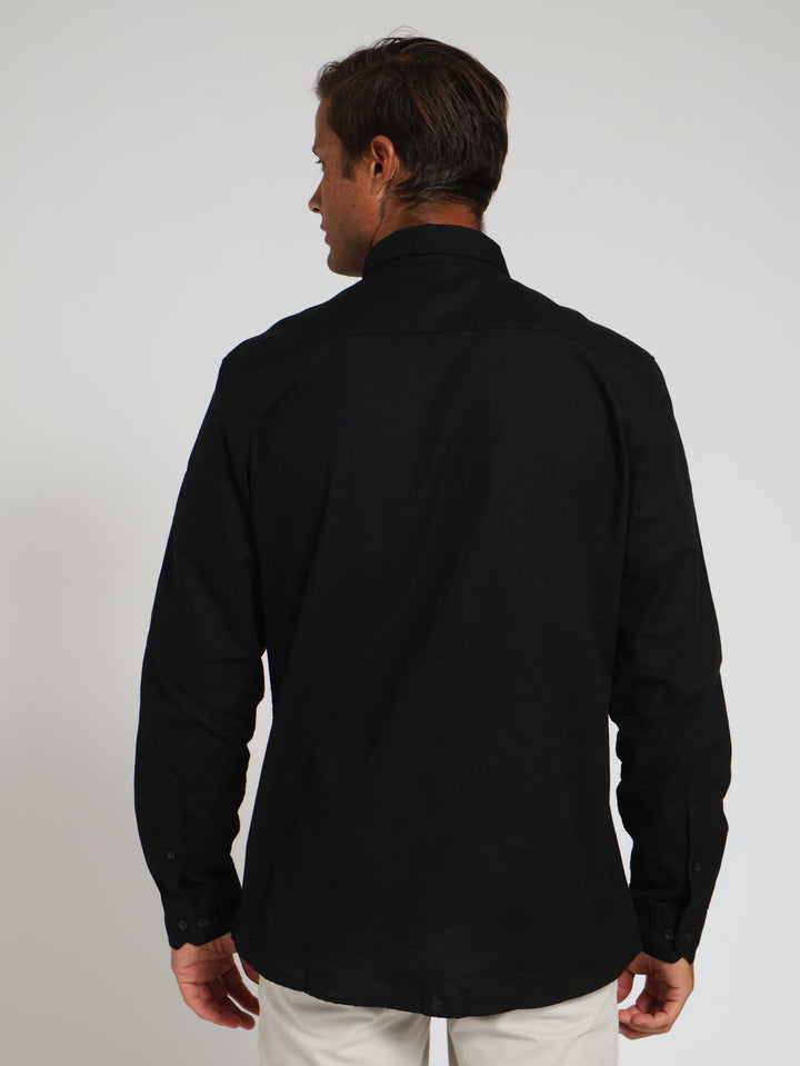 Long Sleeve Plain Oxford Shirt - Black