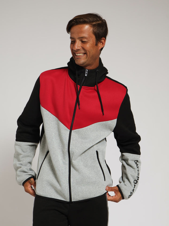 Colour Block Zip Hoody - Grey Melange