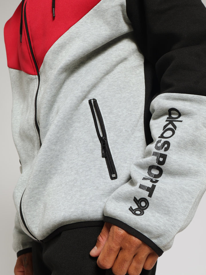 Colour Block Zip Hoody - Grey Melange