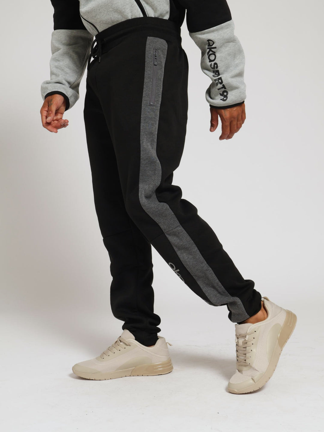 Colour Block Fleece Pants - Black