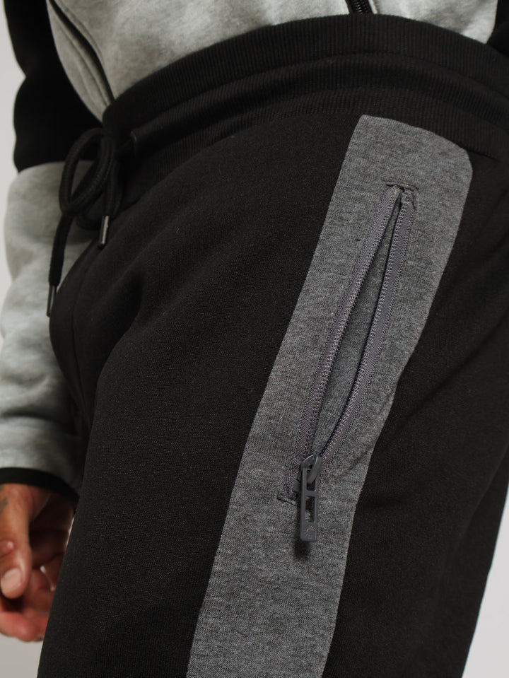 Colour Block Fleece Pants - Black