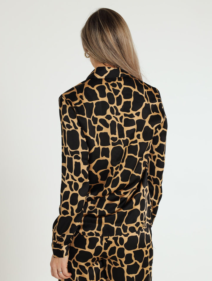 Satin Giraffe Print Shirt - Black/Beige