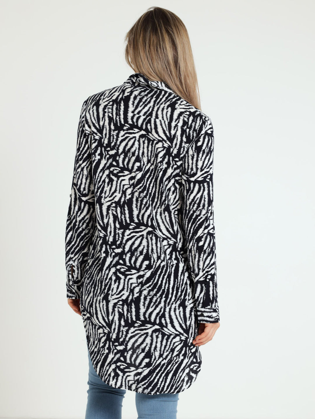 Zebra Print Blouse - Navy/White