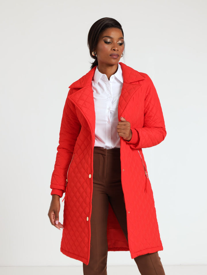 Sara Quilted Coat - Red