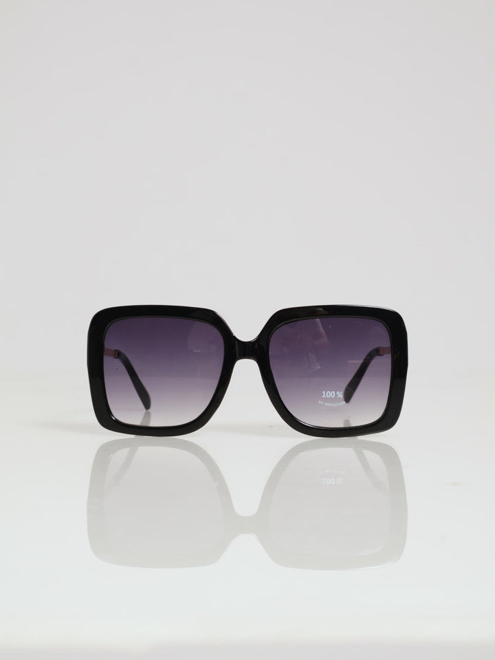 Square Shaped & Metal Arms Sunglasses - Black