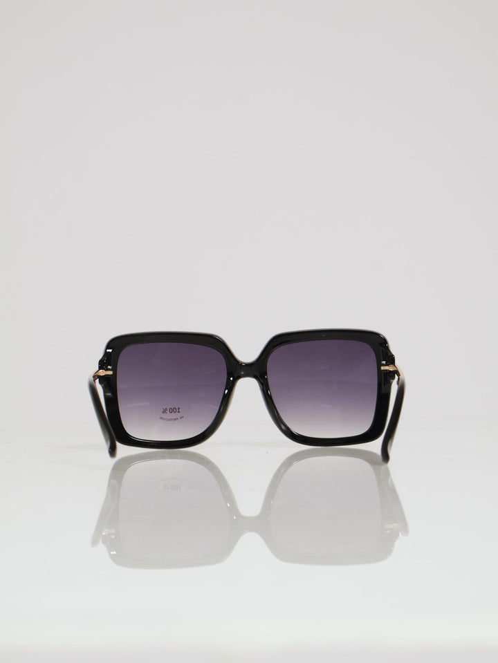 Square Shaped & Metal Arms Sunglasses - Black