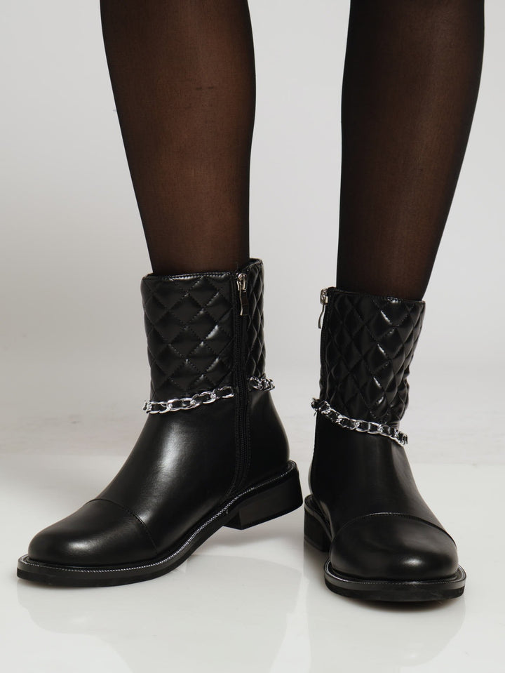 Quilt & Chain Ankle Boot - Black