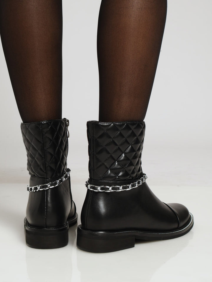 Quilt & Chain Ankle Boot - Black