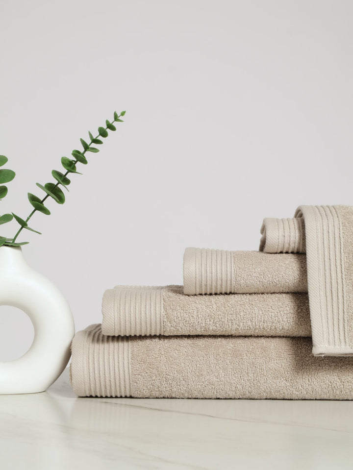 Ripple Border Signature Towels - Stone