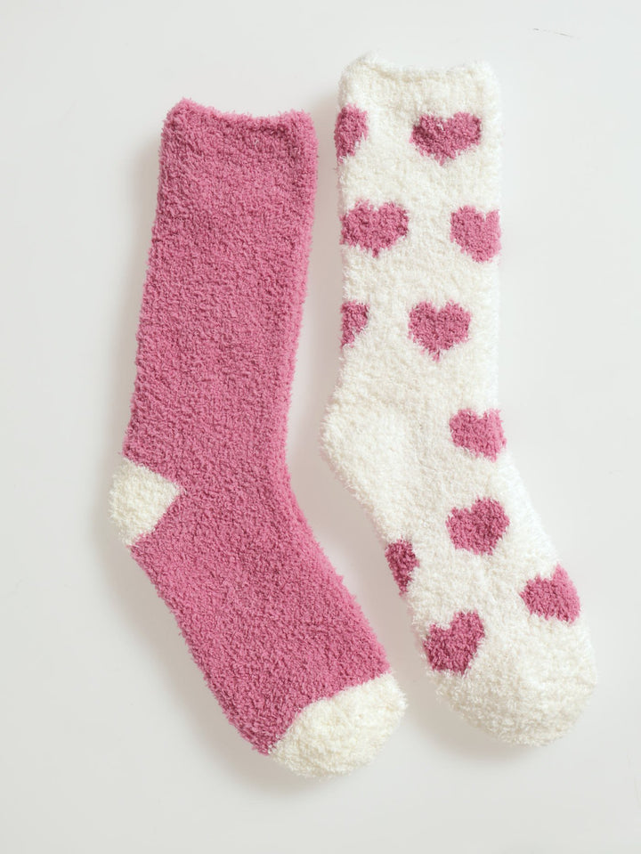 2 Pack Cosy Hearts Socks - Dusty Pink