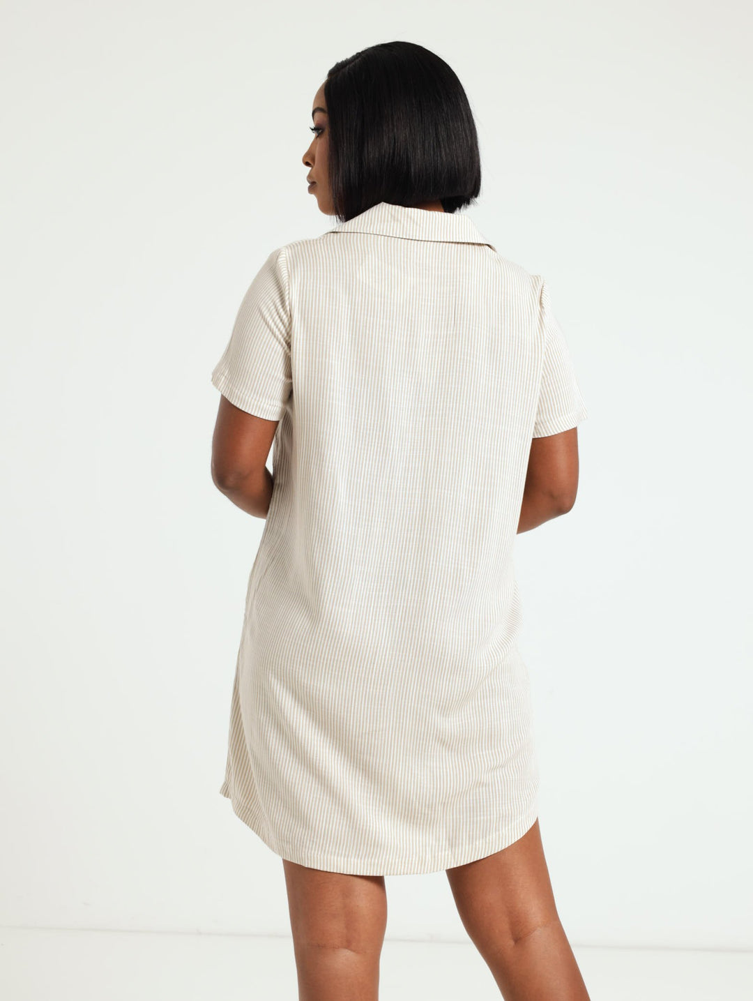 Stripe Button Through Linen Blend Sleepshirt - Brown/White