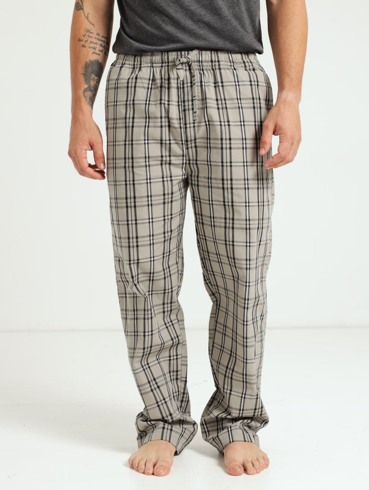 Check Long Woven Pants - Grey