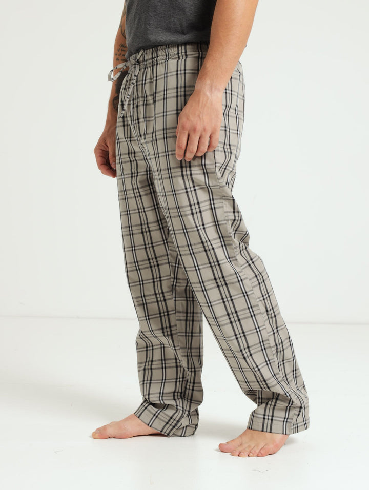 Check Long Woven Pants - Grey