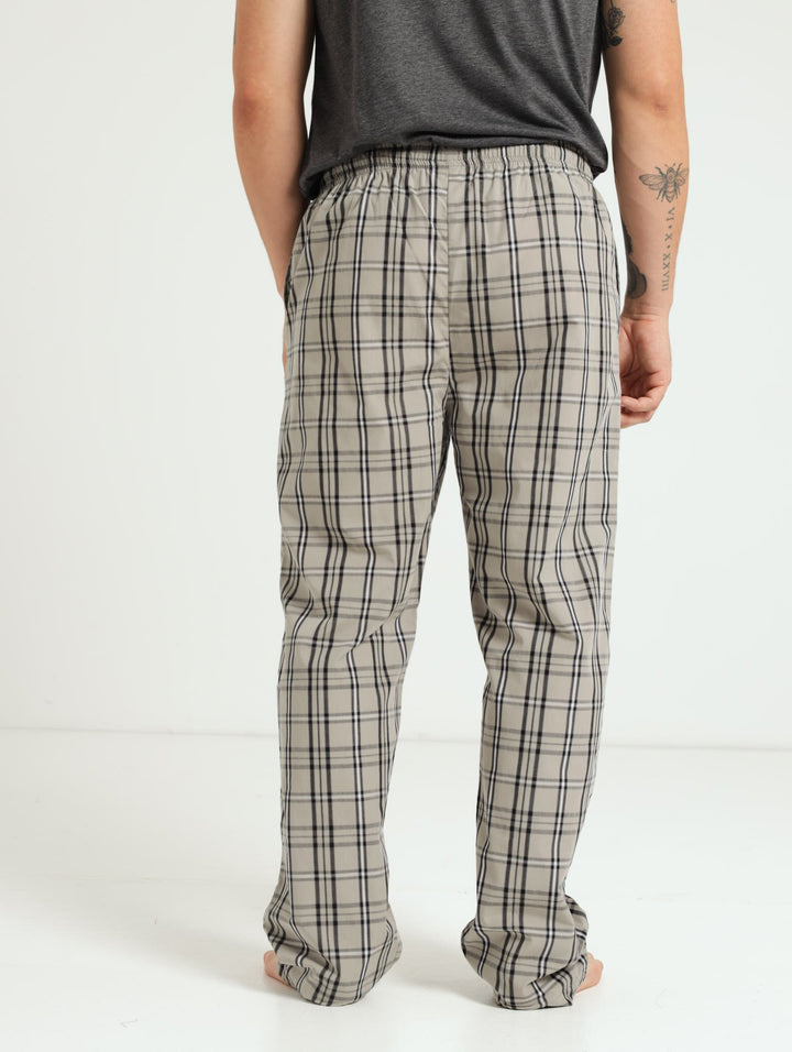 Check Long Woven Pants - Grey