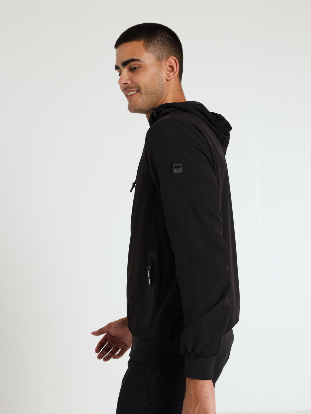 Zip Through Jacket With Hood - Black