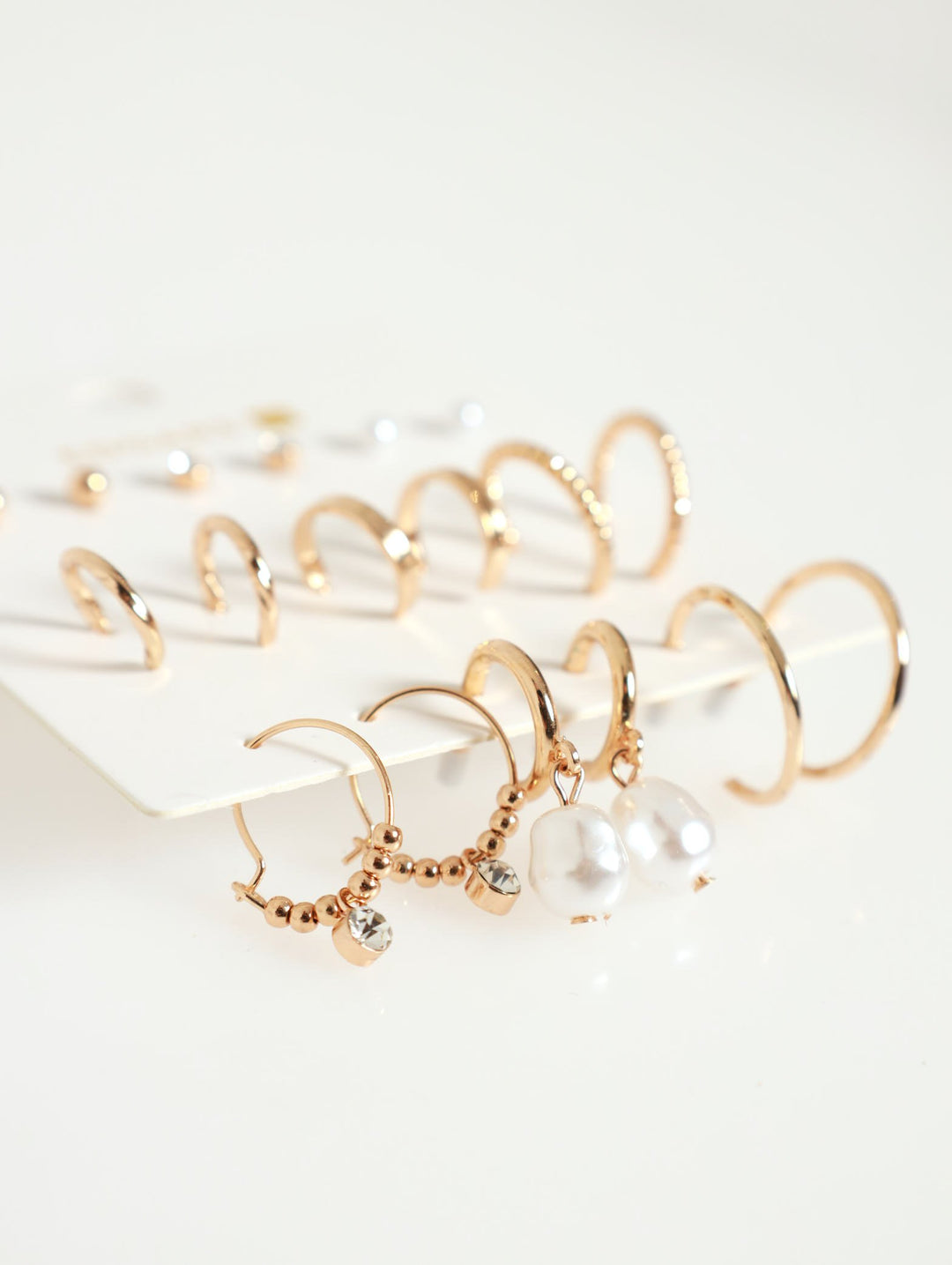 9 Pack Small Hoops & Studs Earrings - Gold