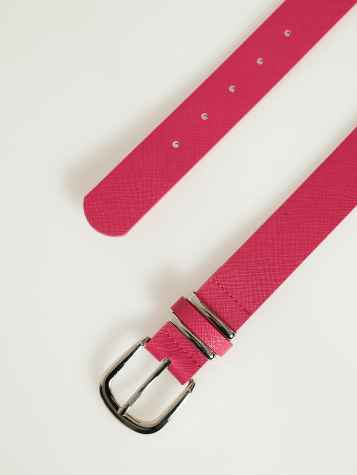 Rounded Buckle Double Silver Belt - Cerise