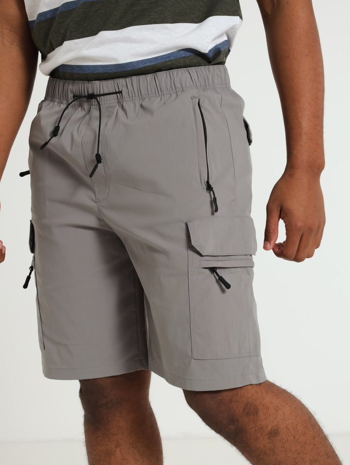 Zip Pocket Cargo Shorts - Light Grey