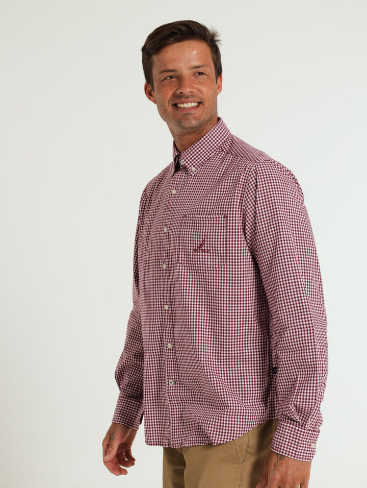 Long Sleeve Gingham Shirt - Burgundy