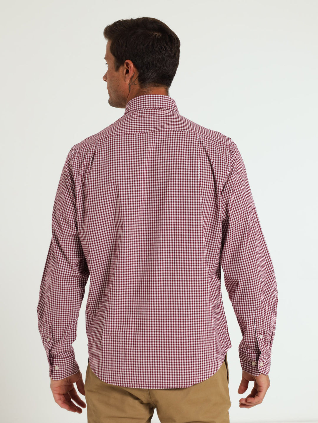 Long Sleeve Gingham Shirt - Burgundy