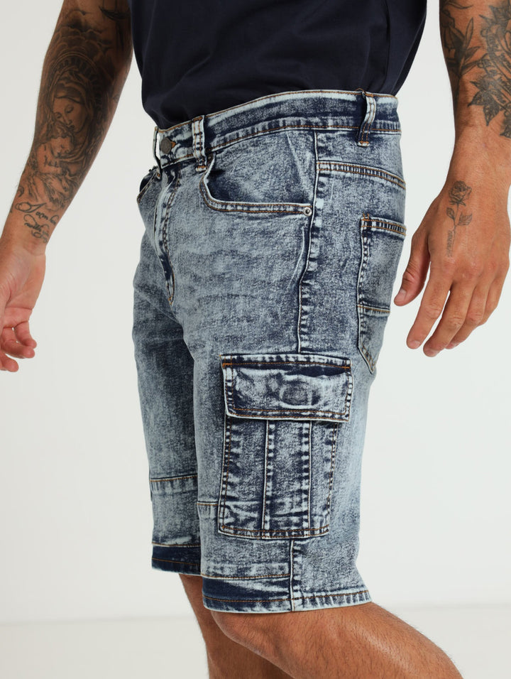 Denim Cargo Shorts - Blue