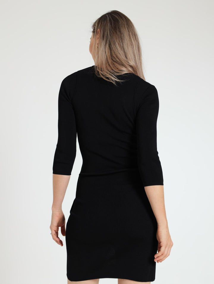 Wrap Bodycon Knitwear Dress - Black