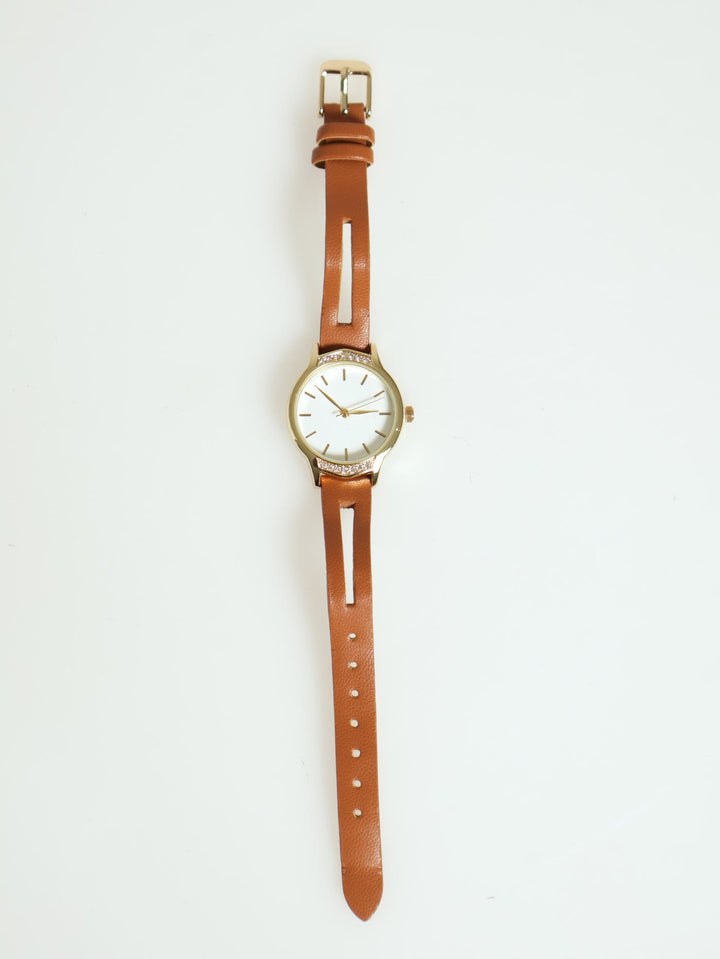 Diamante Detail Watch With Cutout Strap - Gold