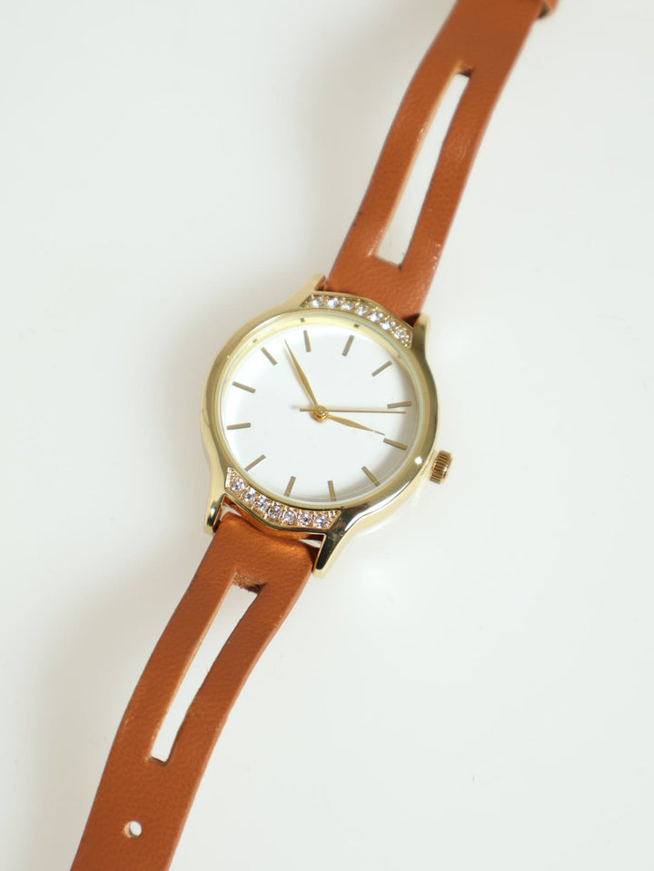 Diamante Detail Watch With Cutout Strap - Gold