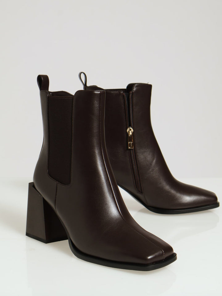 Chelsea Block Square Toe Ankle Boot - Brown