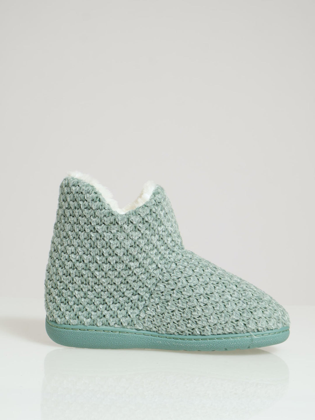 Cable Knit Slipper Bootie With Pompoms - Sage