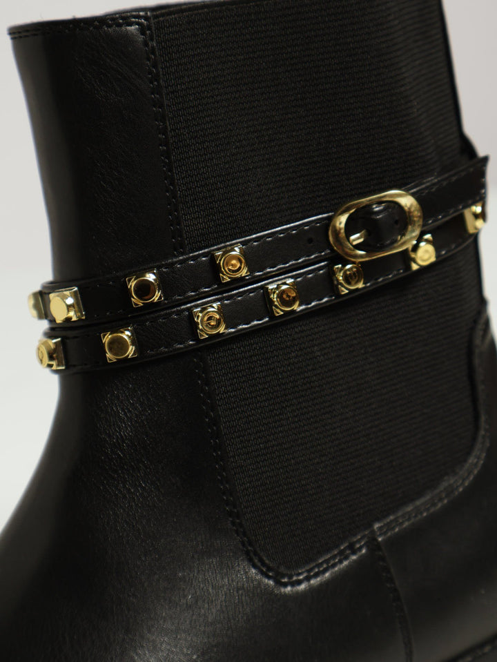 Low Chelsea Boot With Gold Stud Ankle Detail - Black