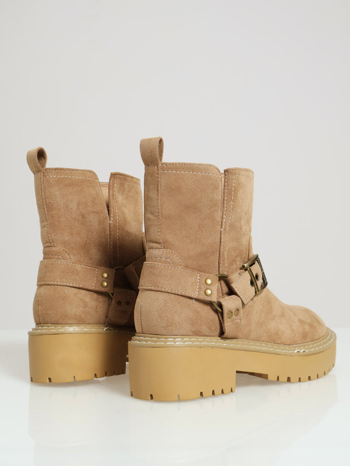 Biker Ankle Boots - Beige