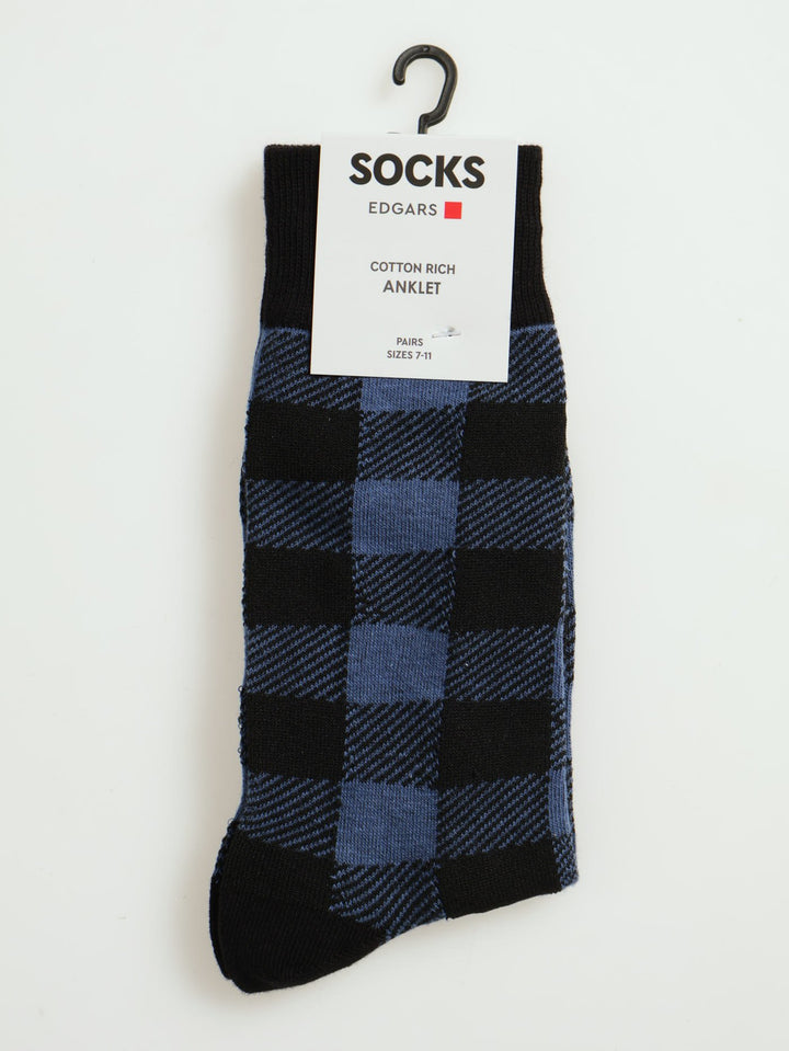 1 Pack Single Check Anklet Mid Socks - Blue/Black