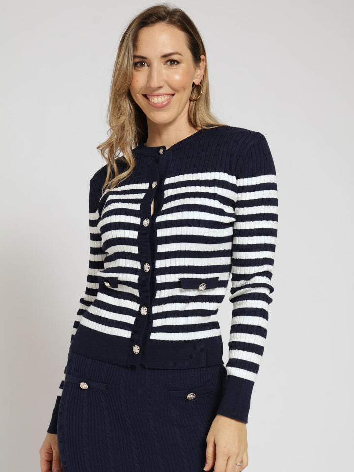 Nautical Striped Cardigan - Navy