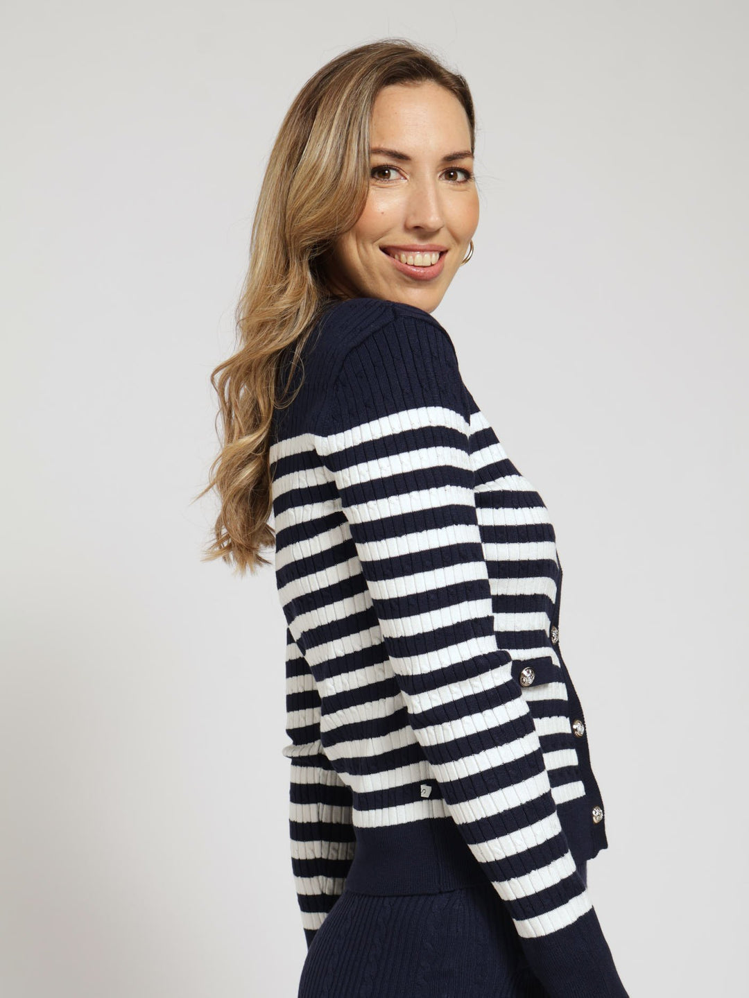 Nautical Striped Cardigan - Navy