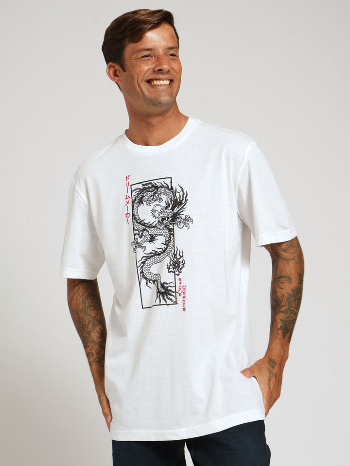 Dragon In Square Tee - White