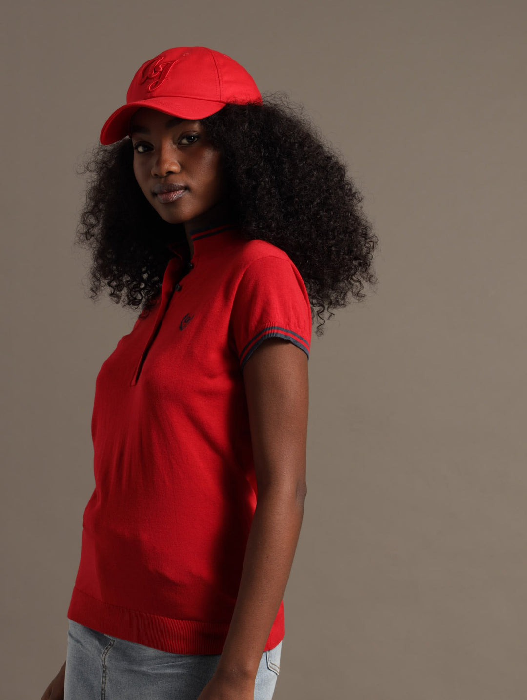 Pique Raised Embroidery Golfer - Red