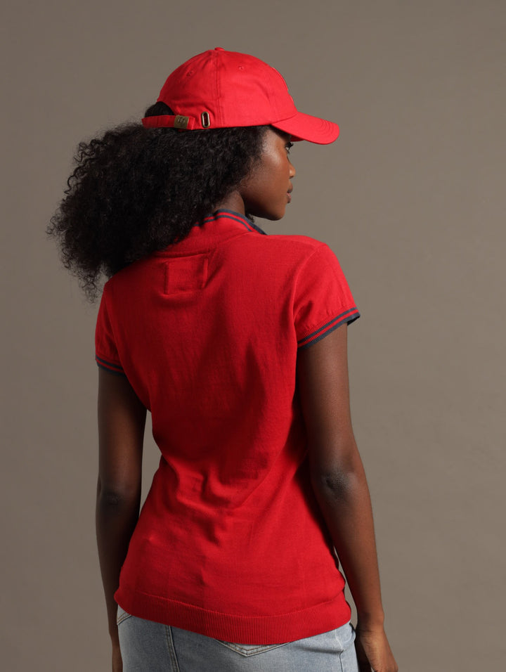 Pique Raised Embroidery Golfer - Red