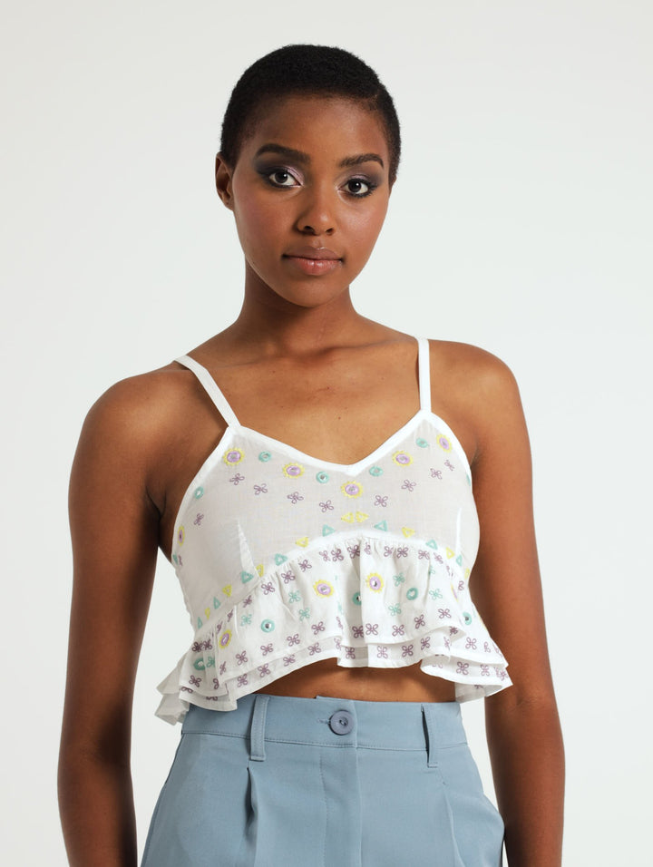 Sequin Frill Top - White