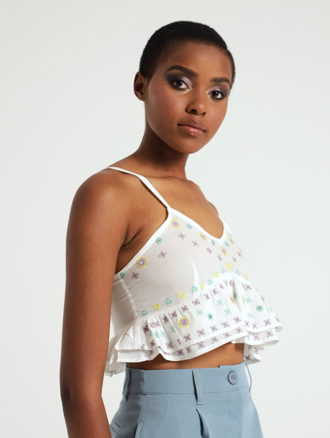 Sequin Frill Top - White