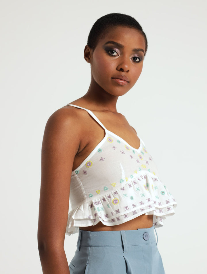 Sequin Frill Top - White