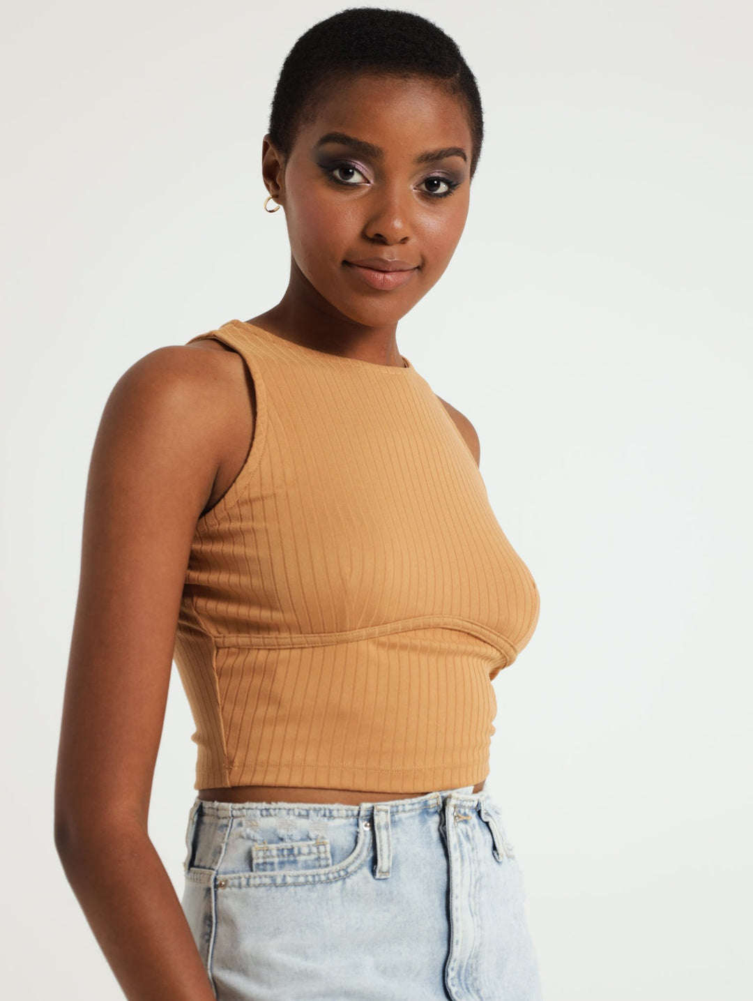 Rib Corset Racer Top - Tan