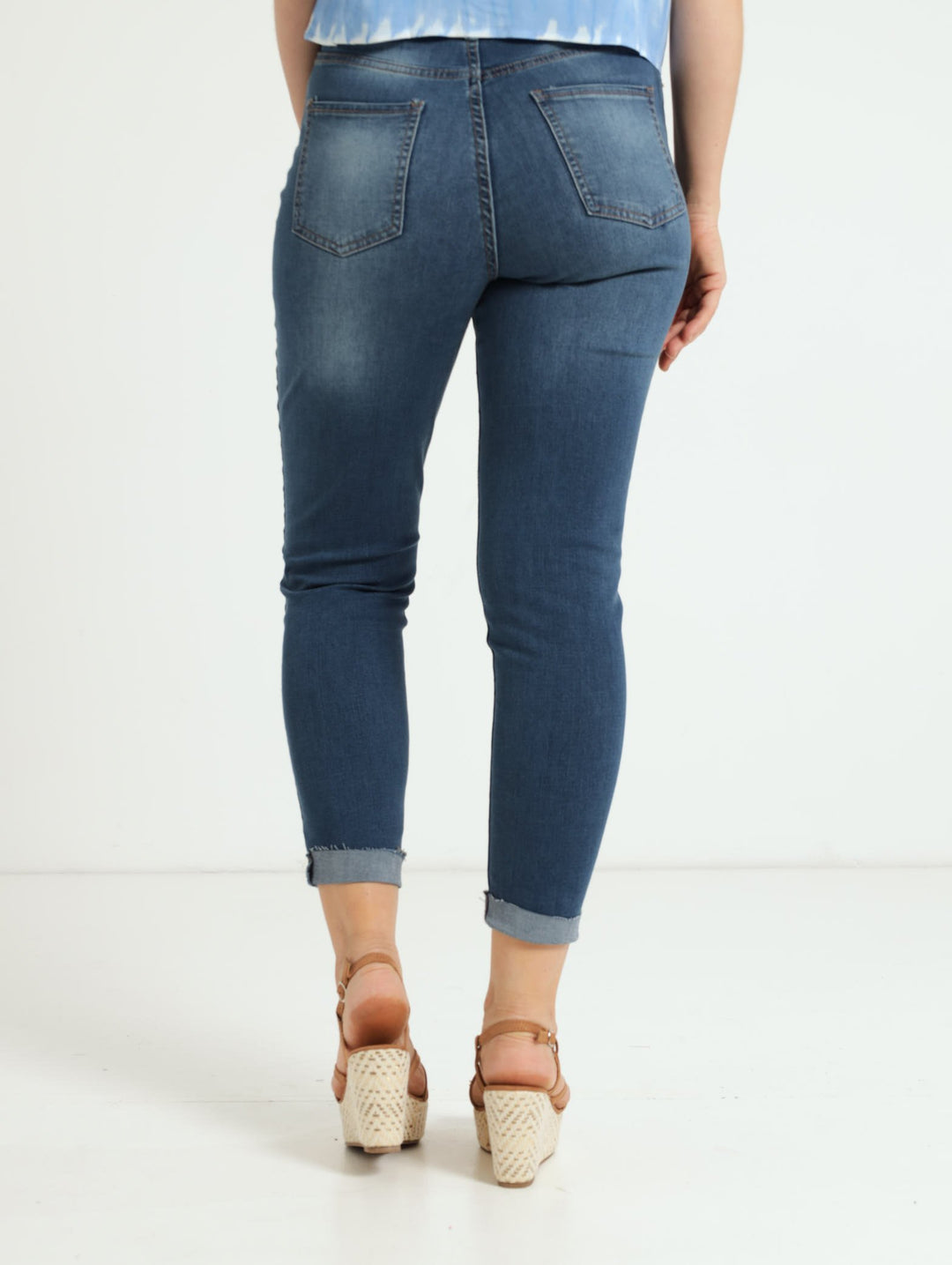 Turnup Stretch Mom Jean - Dark Stonewash