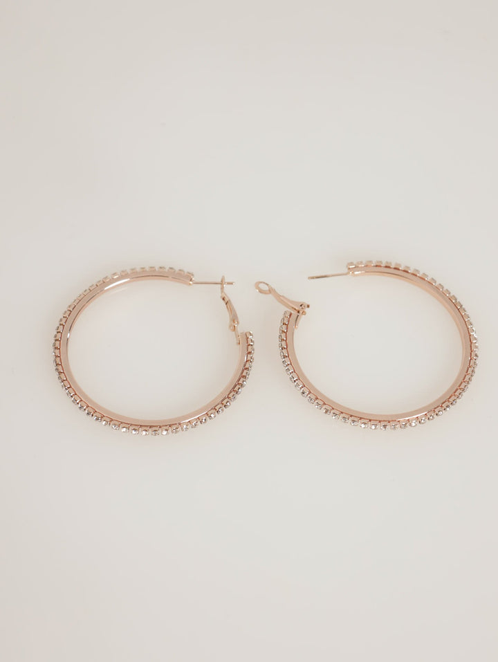 Ladies Diamante Hoop Earings - Rose Gold